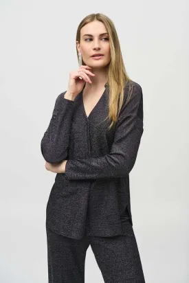 Joseph Ribkoff Lurex Knit Straight Top with Collar 244218