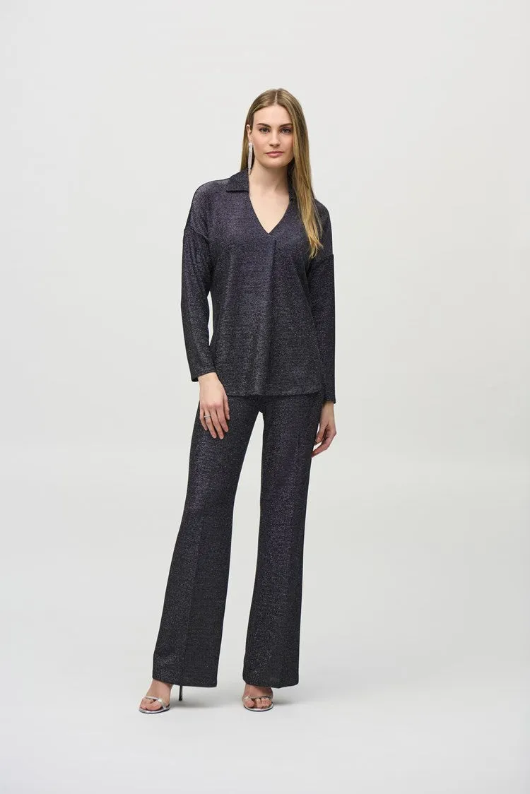 Joseph Ribkoff Lurex Knit Straight Top with Collar 244218