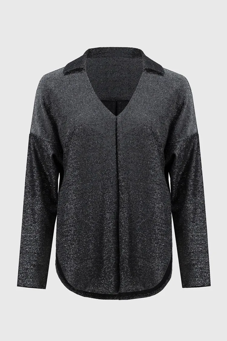 Joseph Ribkoff Lurex Knit Straight Top with Collar 244218