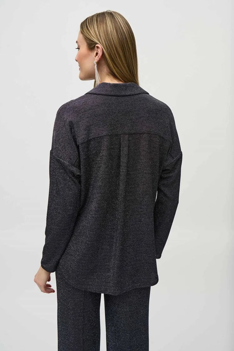 Joseph Ribkoff Lurex Knit Straight Top with Collar 244218