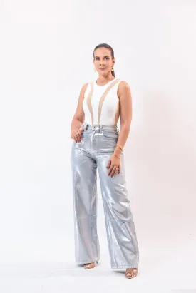 Just Me Fashion Metalic Pant Silver