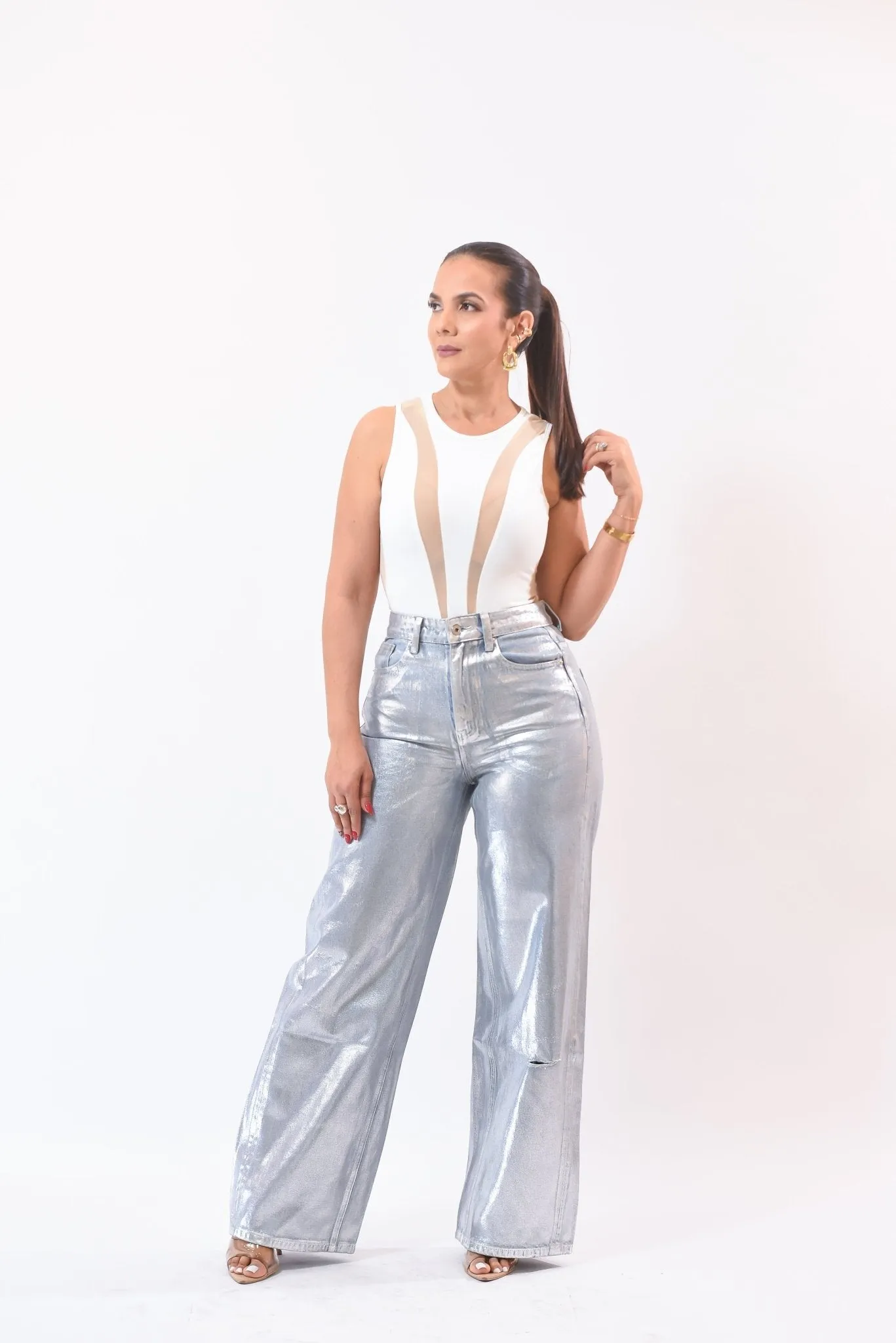 Just Me Fashion Metalic Pant Silver