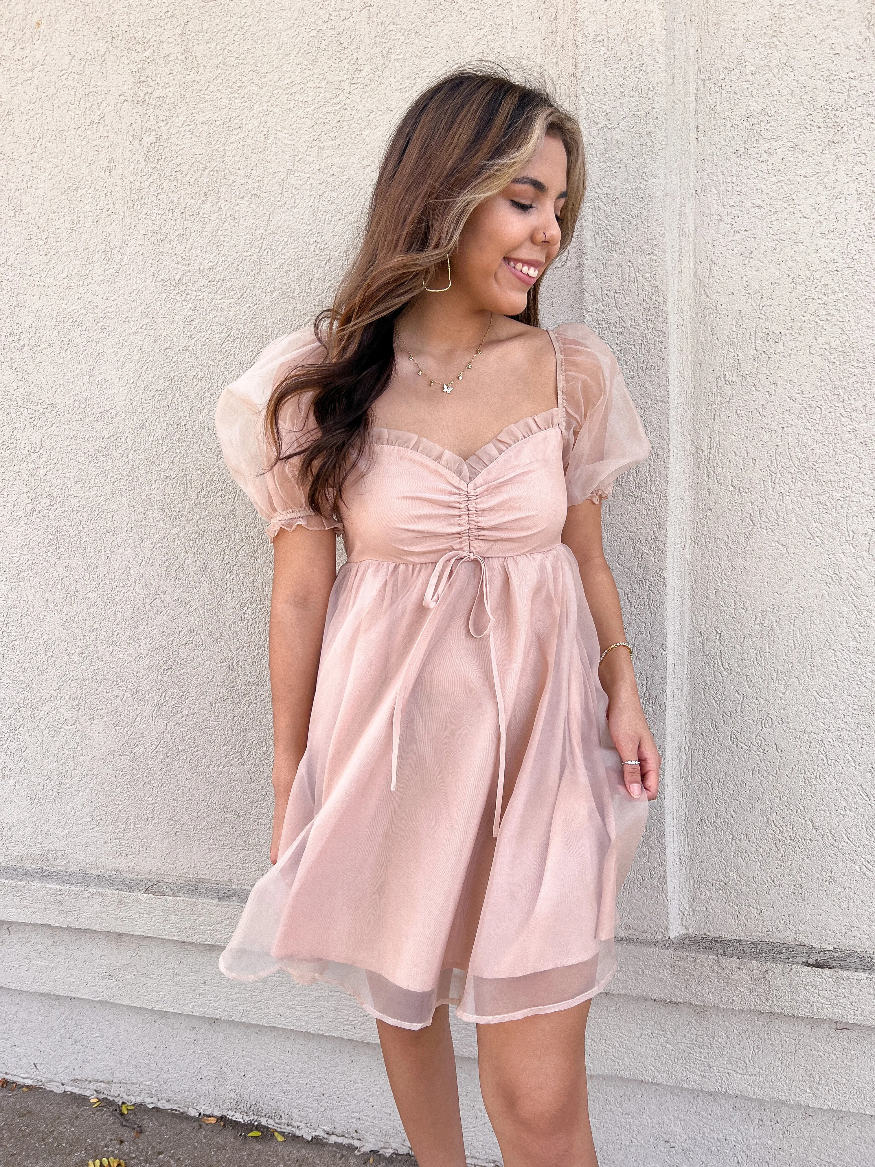 Lacie Puff Sleeve Taupe Dress