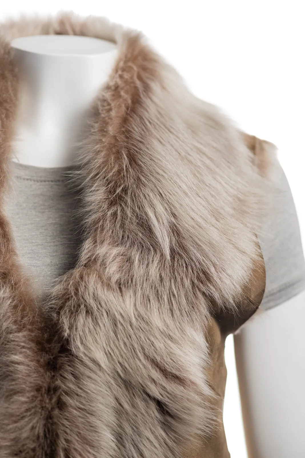 Ladies Beaver Coloured Longline Shearling Sheepskin Toscana Gilet: Marcella