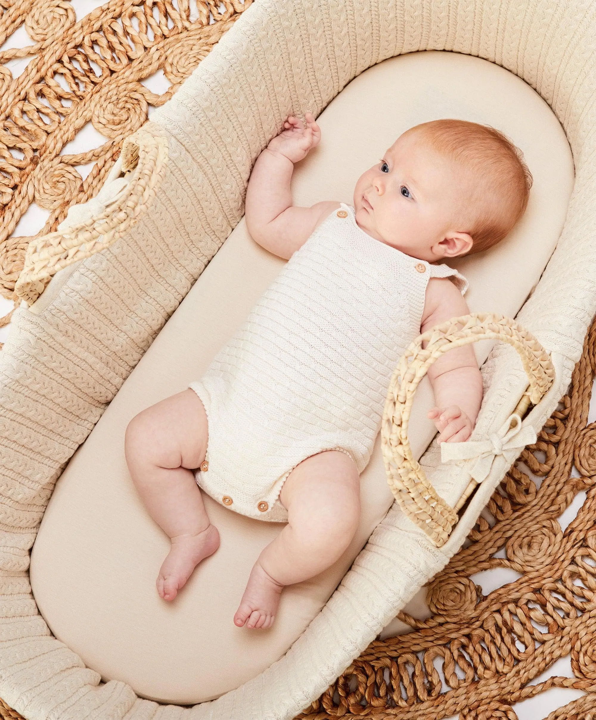Little Green Sheep Moses Basket & Rocking Stand - Linen / Natural