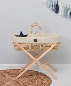 Little Green Sheep Moses Basket & Stand - Linen / Natural
