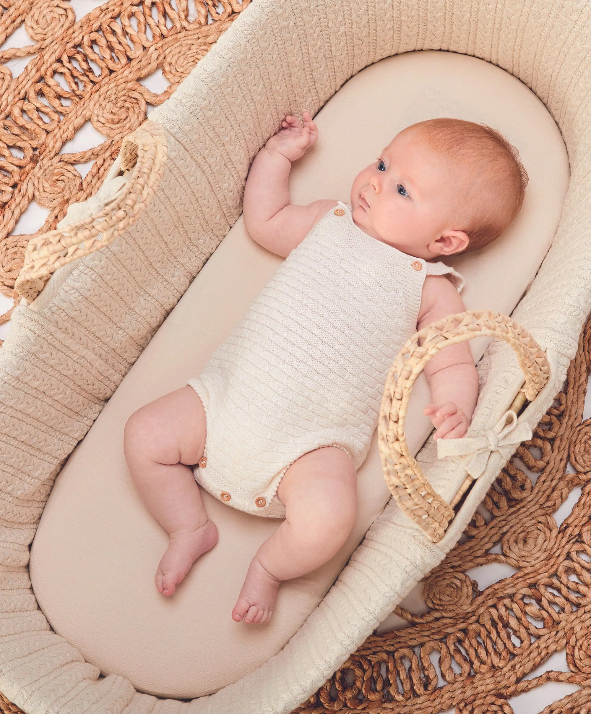 Little Green Sheep Moses Basket & Stand - Linen / Natural