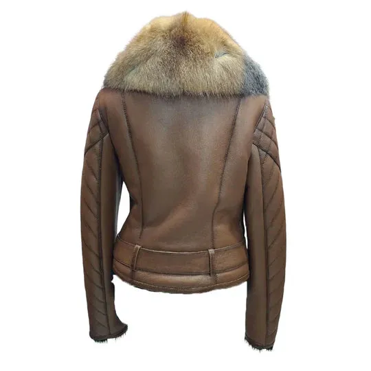 Luxurious Tan Leather Jacket with Fur Collar