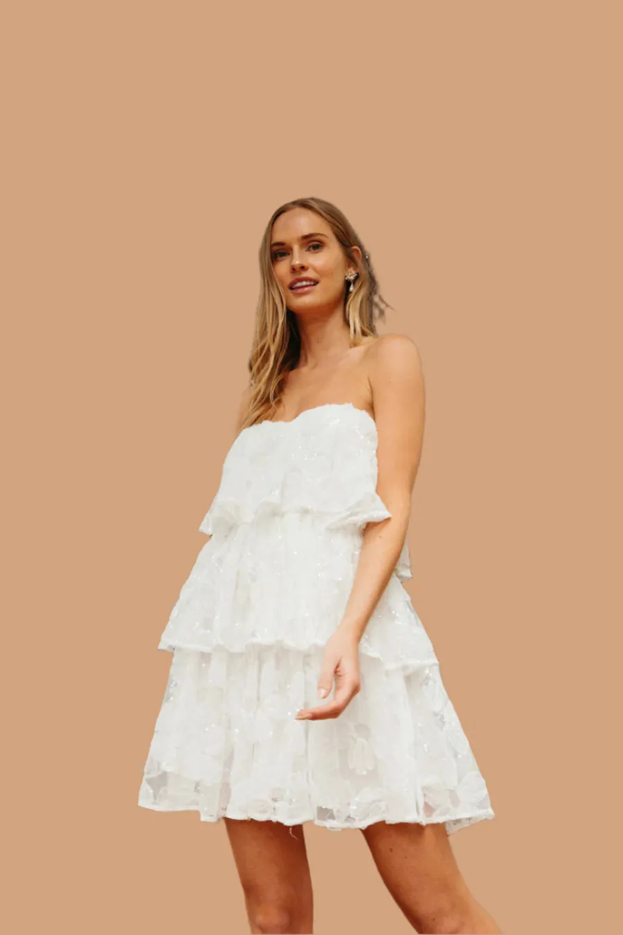 Masie Floral Sequin Strapless Babydoll Mini Dress