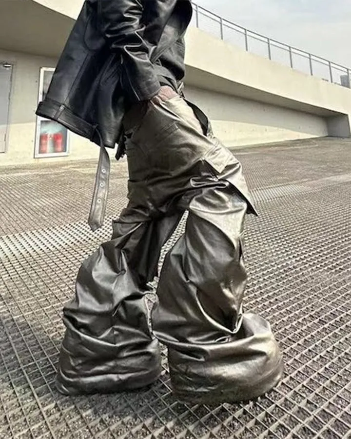 Matte Coated Silver Cargo Pants