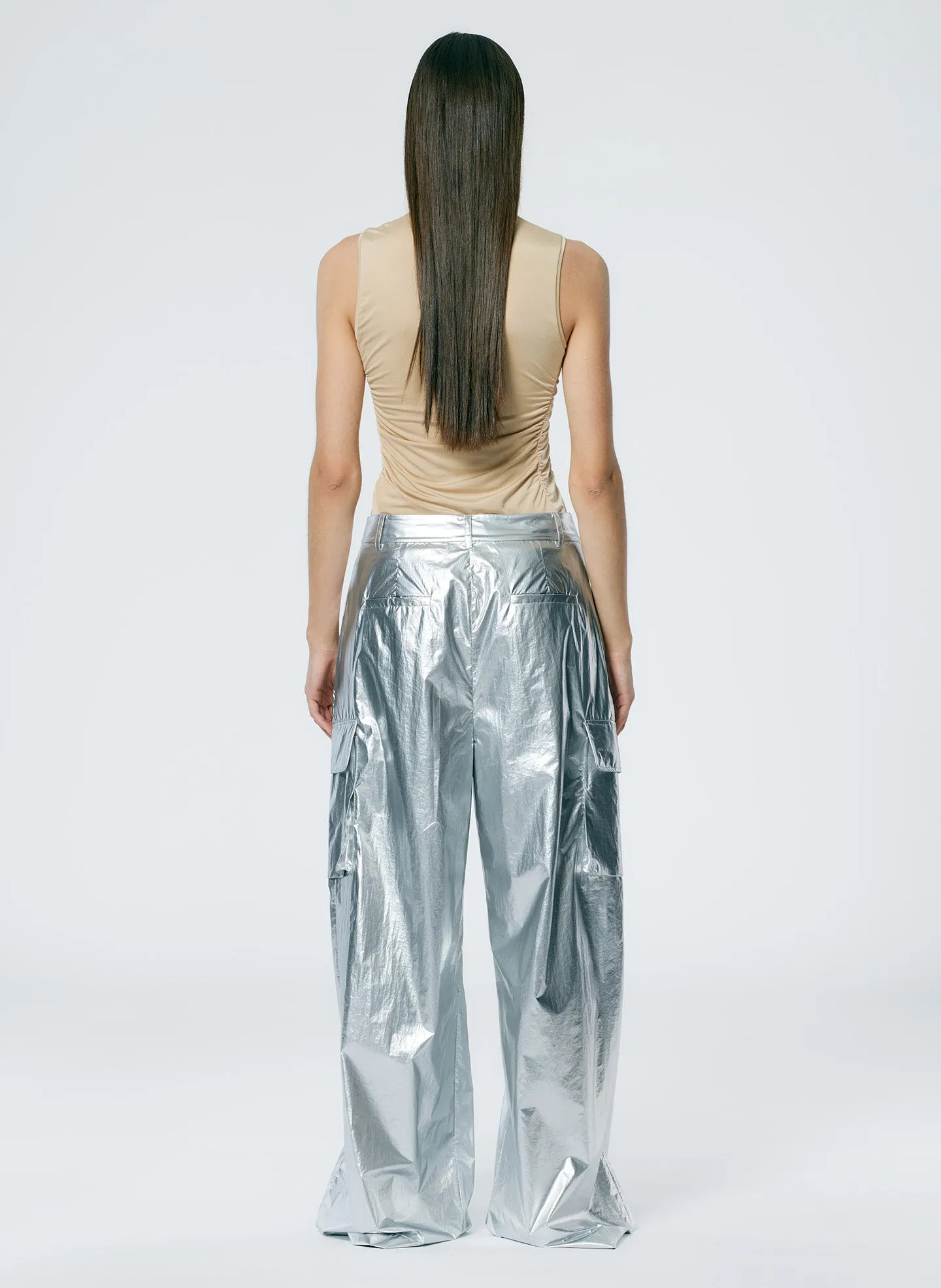 Metallic Nylon Pleated Stella Cargo Pant