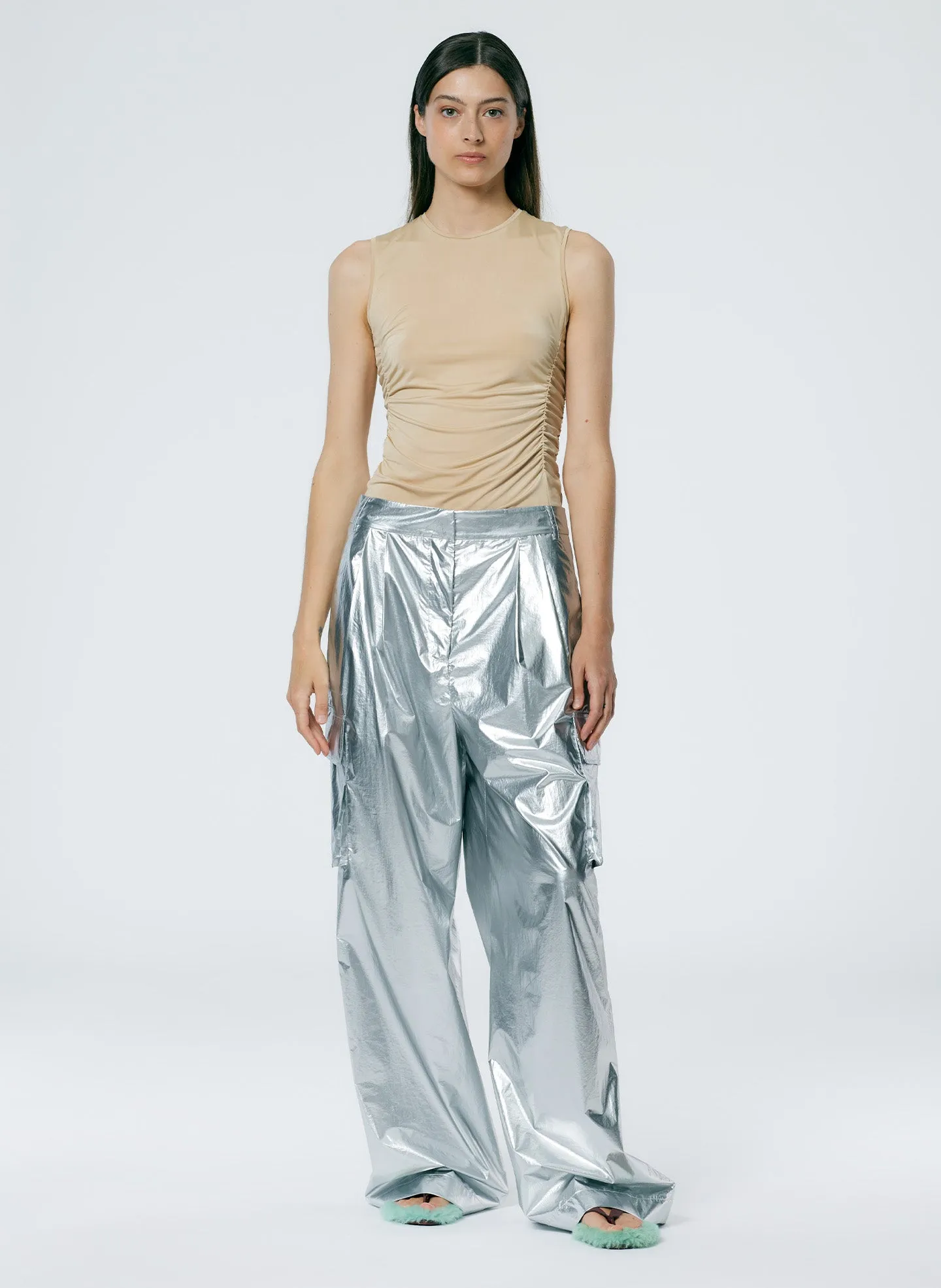 Metallic Nylon Pleated Stella Cargo Pant