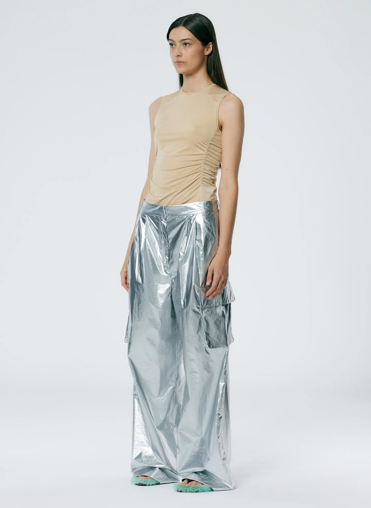 Metallic Nylon Pleated Stella Cargo Pant