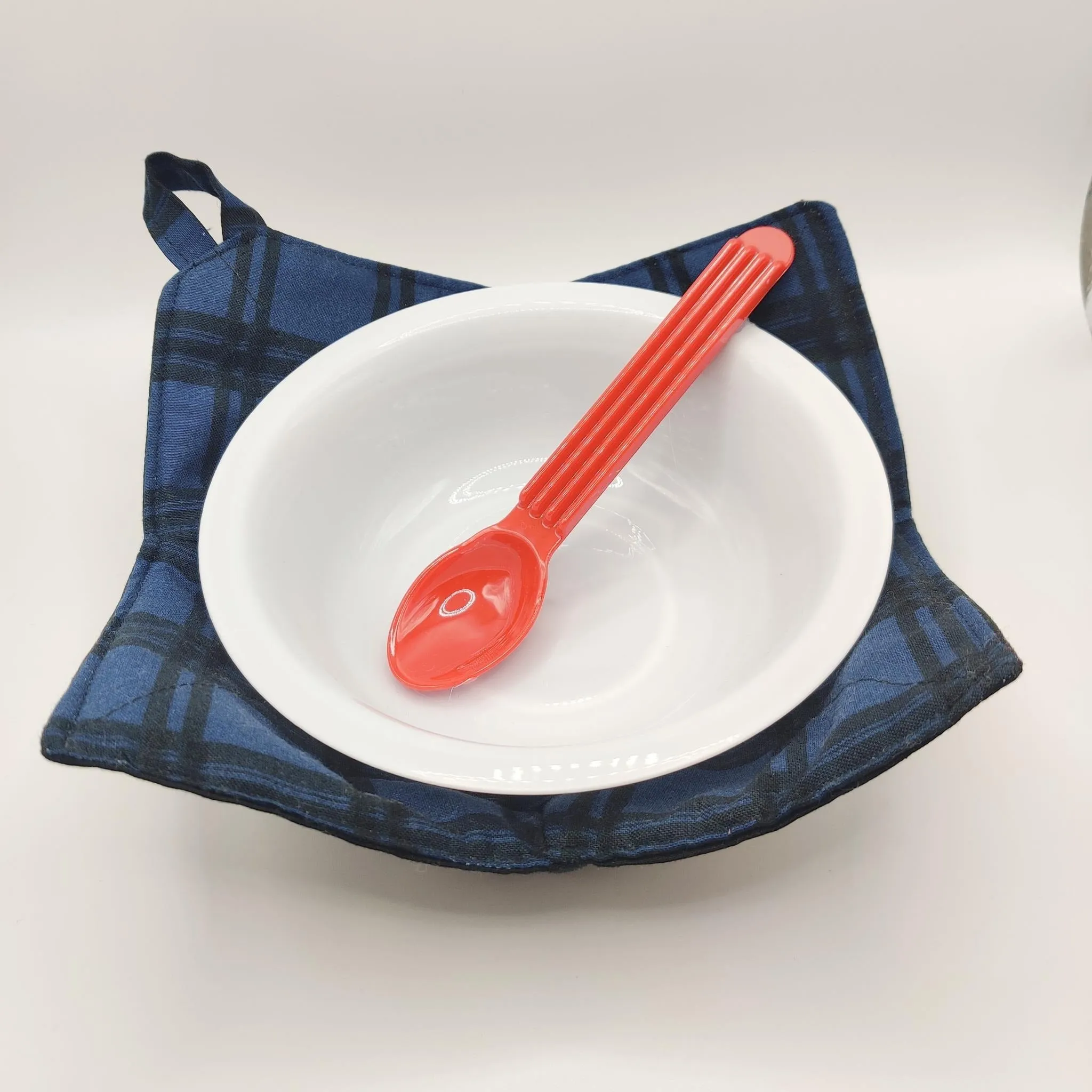 Microwaveable Bowl Cozy  - Blue and Black Plaid