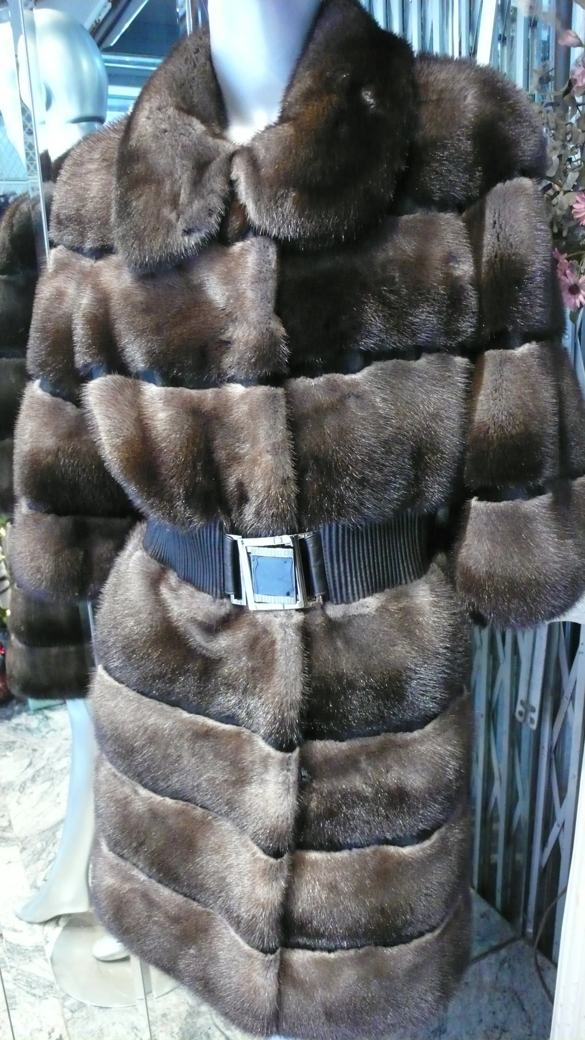Mink Fur Stroller Coat Modern Horizontal Design Two Tone PREMIER FURS