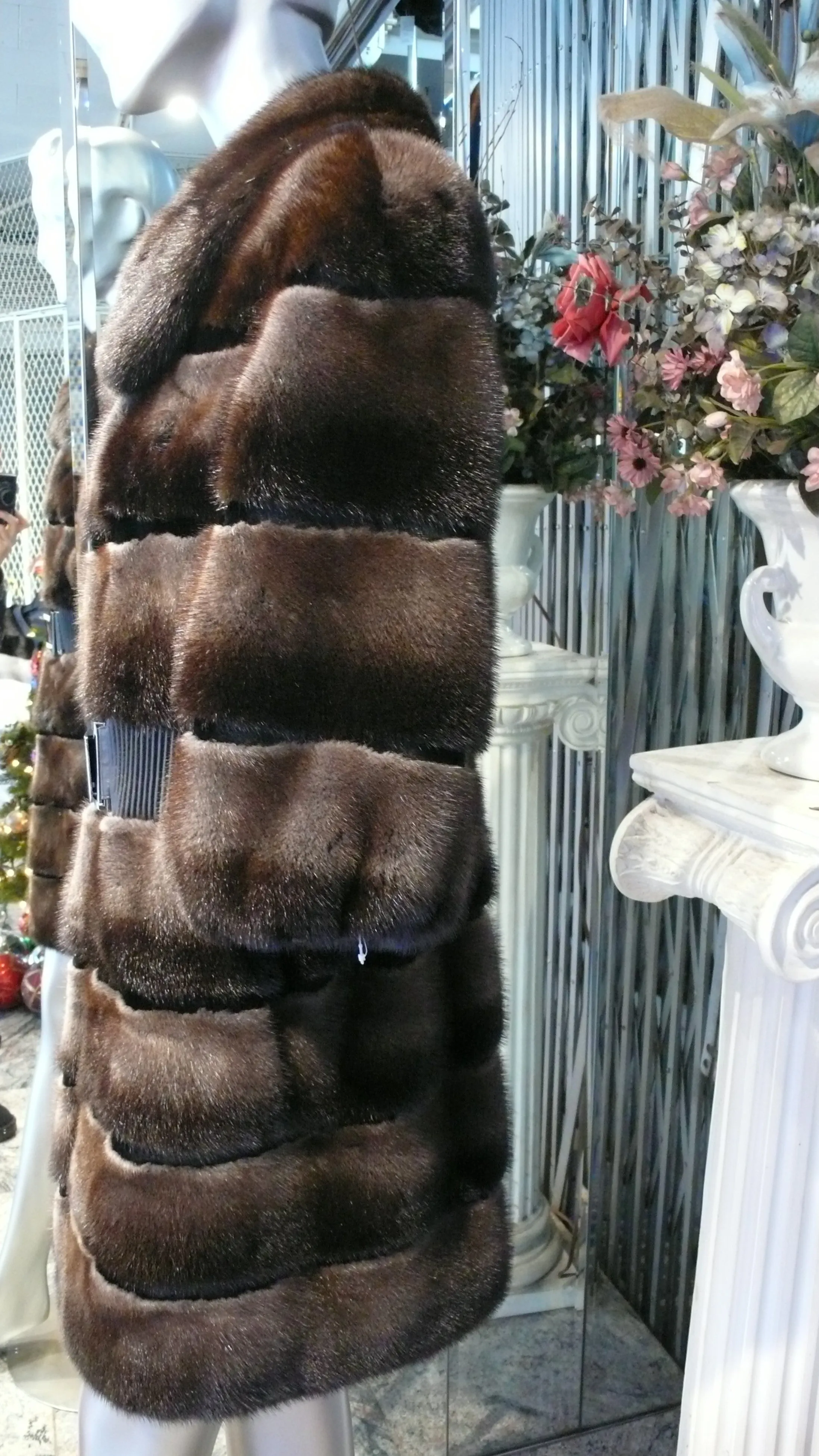 Mink Fur Stroller Coat Modern Horizontal Design Two Tone PREMIER FURS