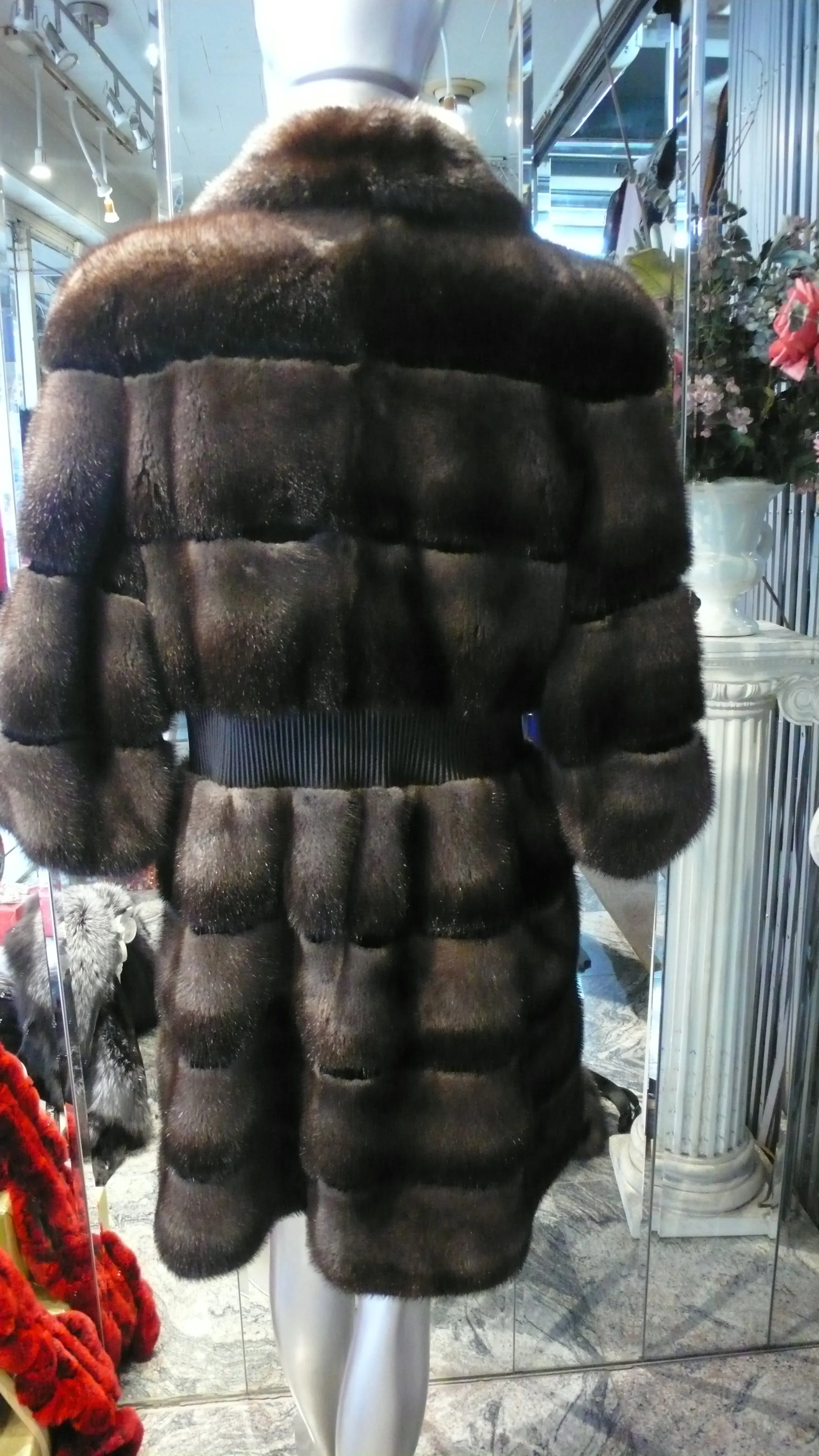 Mink Fur Stroller Coat Modern Horizontal Design Two Tone PREMIER FURS