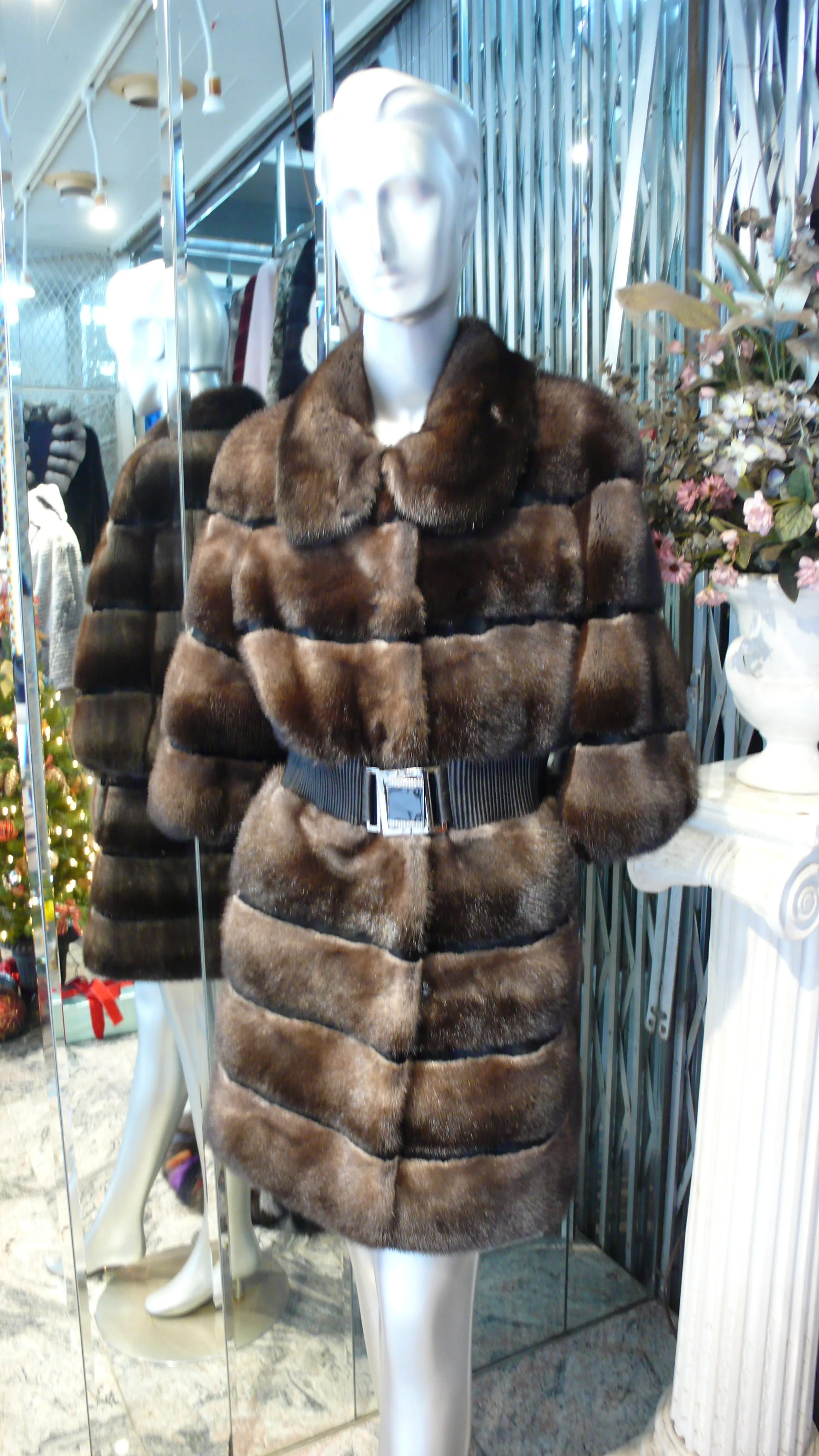 Mink Fur Stroller Coat Modern Horizontal Design Two Tone PREMIER FURS