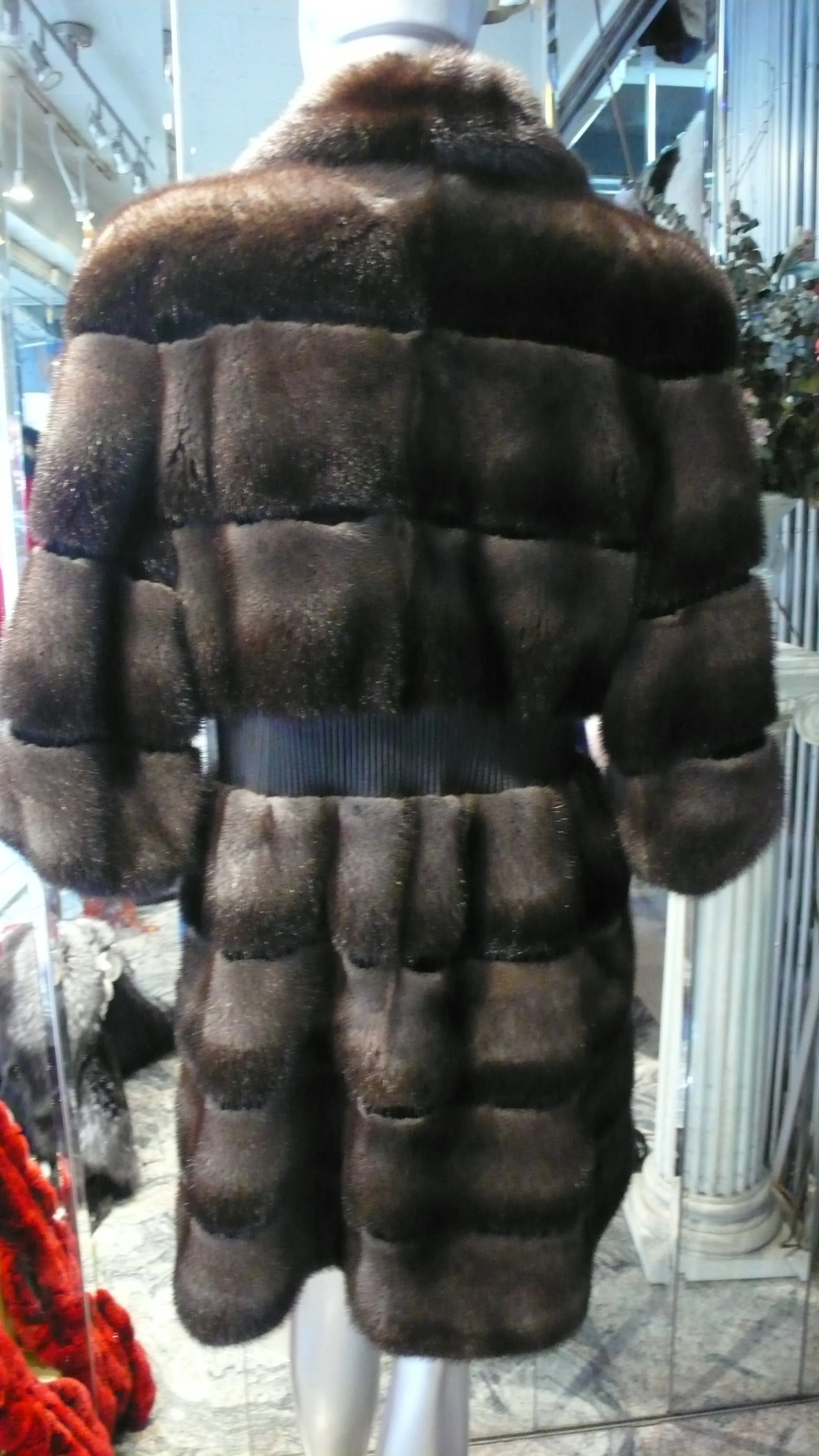 Mink Fur Stroller Coat Modern Horizontal Design Two Tone PREMIER FURS
