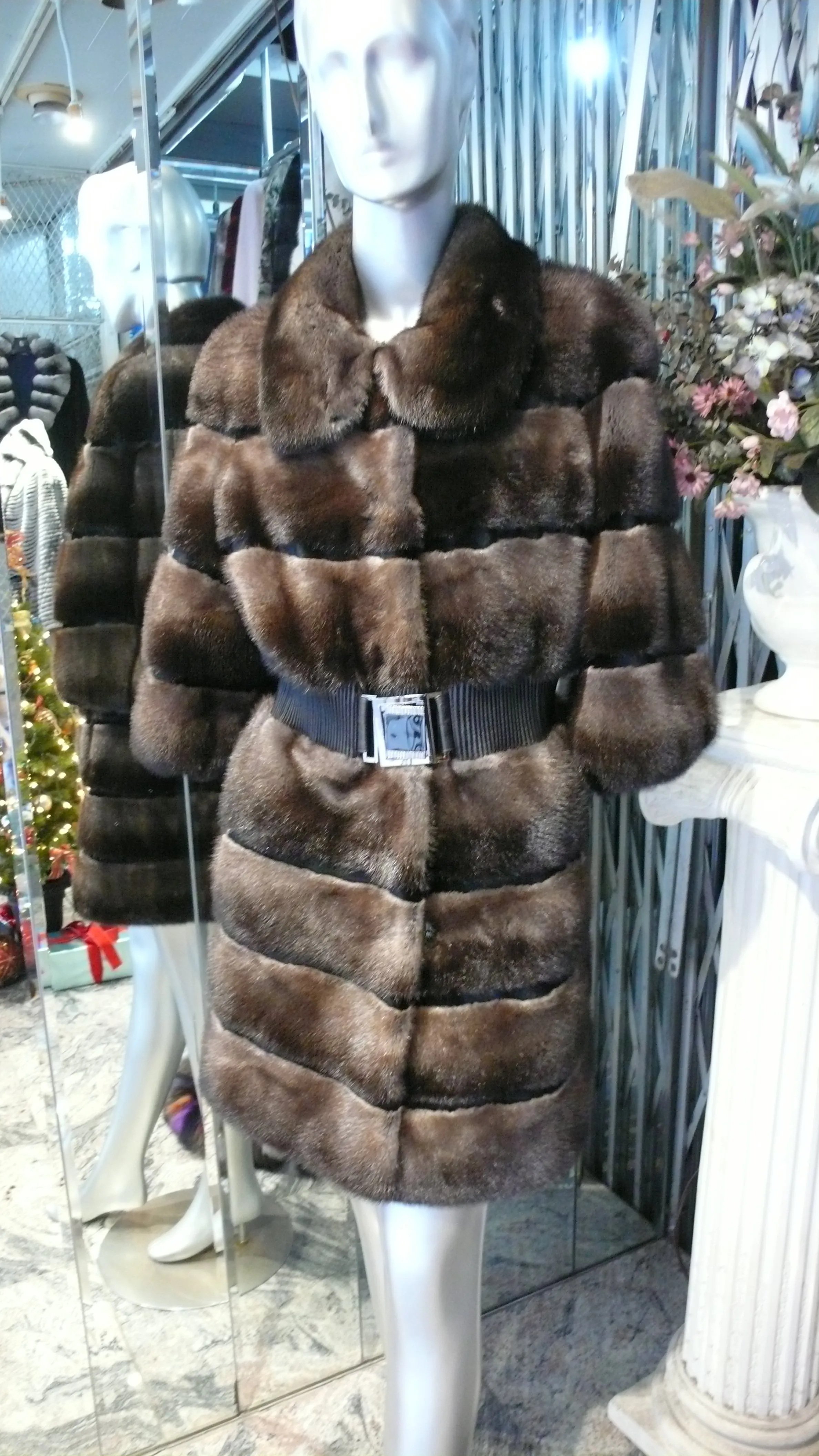 Mink Fur Stroller Coat Modern Horizontal Design Two Tone PREMIER FURS