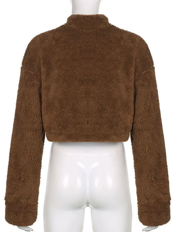 New Faux Fur Coats Coffee Brown Turndown Collar Long Sleeves Zipper Oversized Women Coat