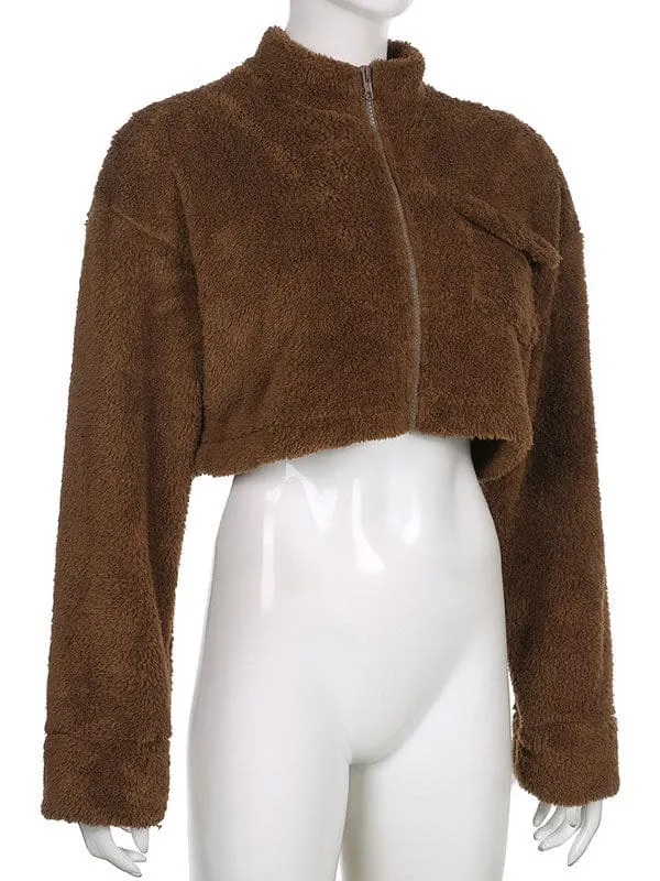 New Faux Fur Coats Coffee Brown Turndown Collar Long Sleeves Zipper Oversized Women Coat