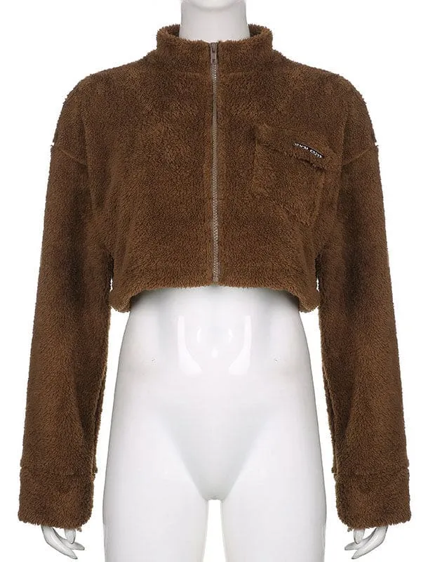 New Faux Fur Coats Coffee Brown Turndown Collar Long Sleeves Zipper Oversized Women Coat