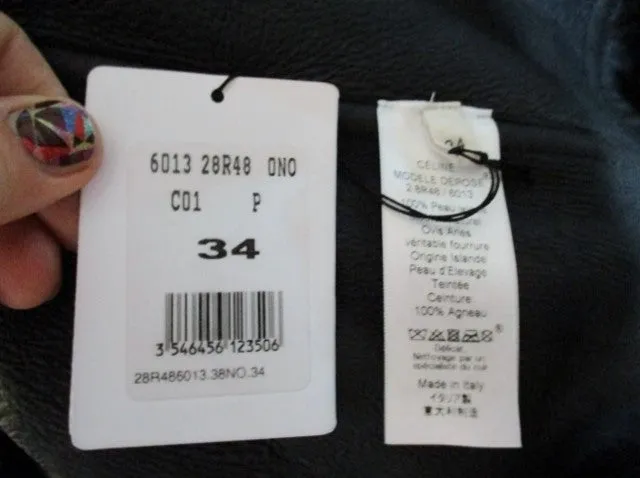 NWT CELINE ITALY LAMBSKIN SHEARLING FUR LEATHER coat jacket 34 4 BLACK NEW Womens