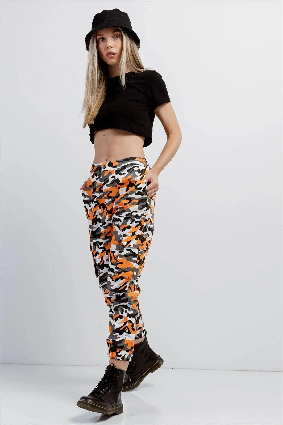 Orange & Black, White, Camouflage High Waisted Cargo Pants /2-2-2