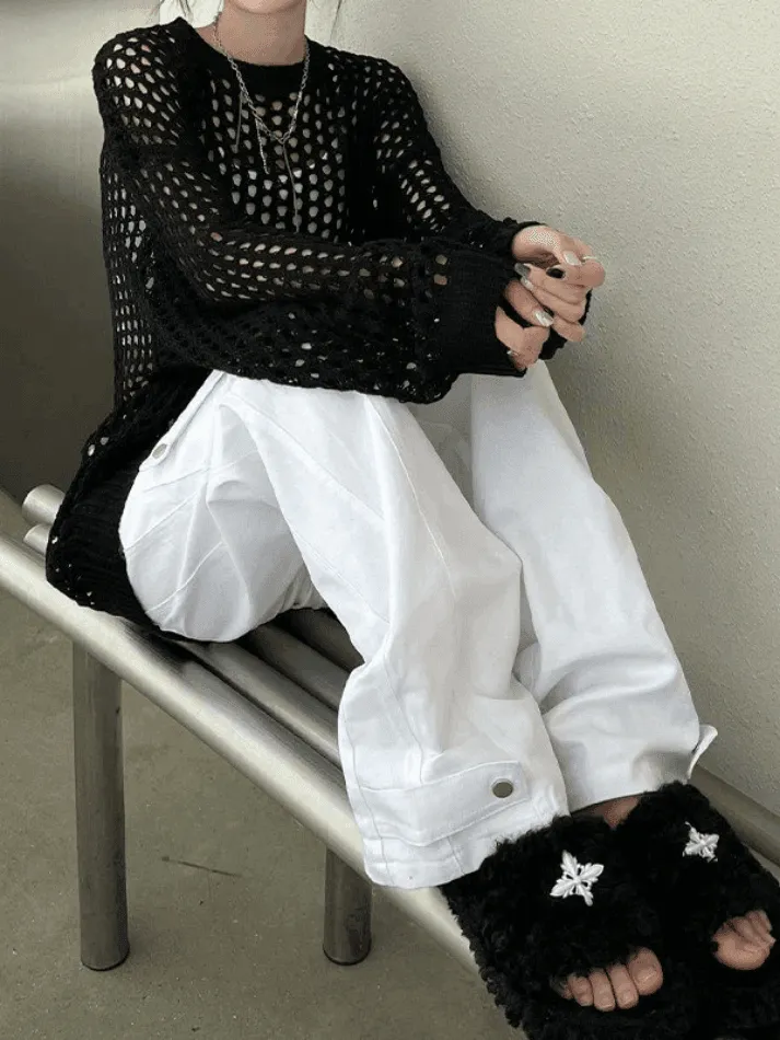 Oversized Crochet Open Knit Top
