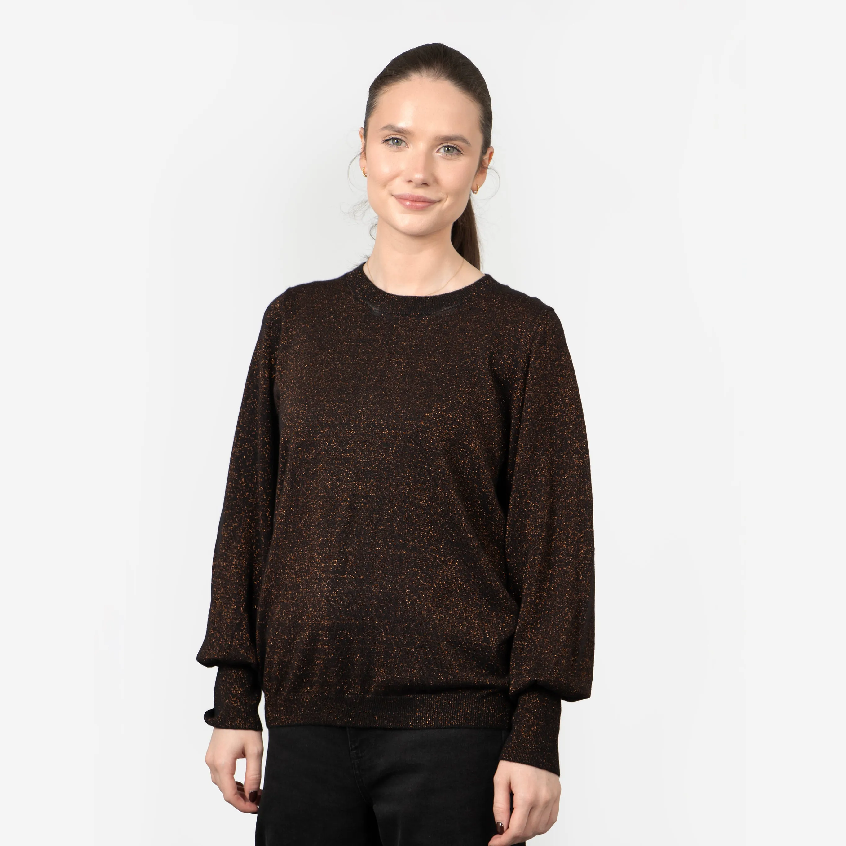 Penny Balloon Sleeve Jumper - Bronze, Glitter
