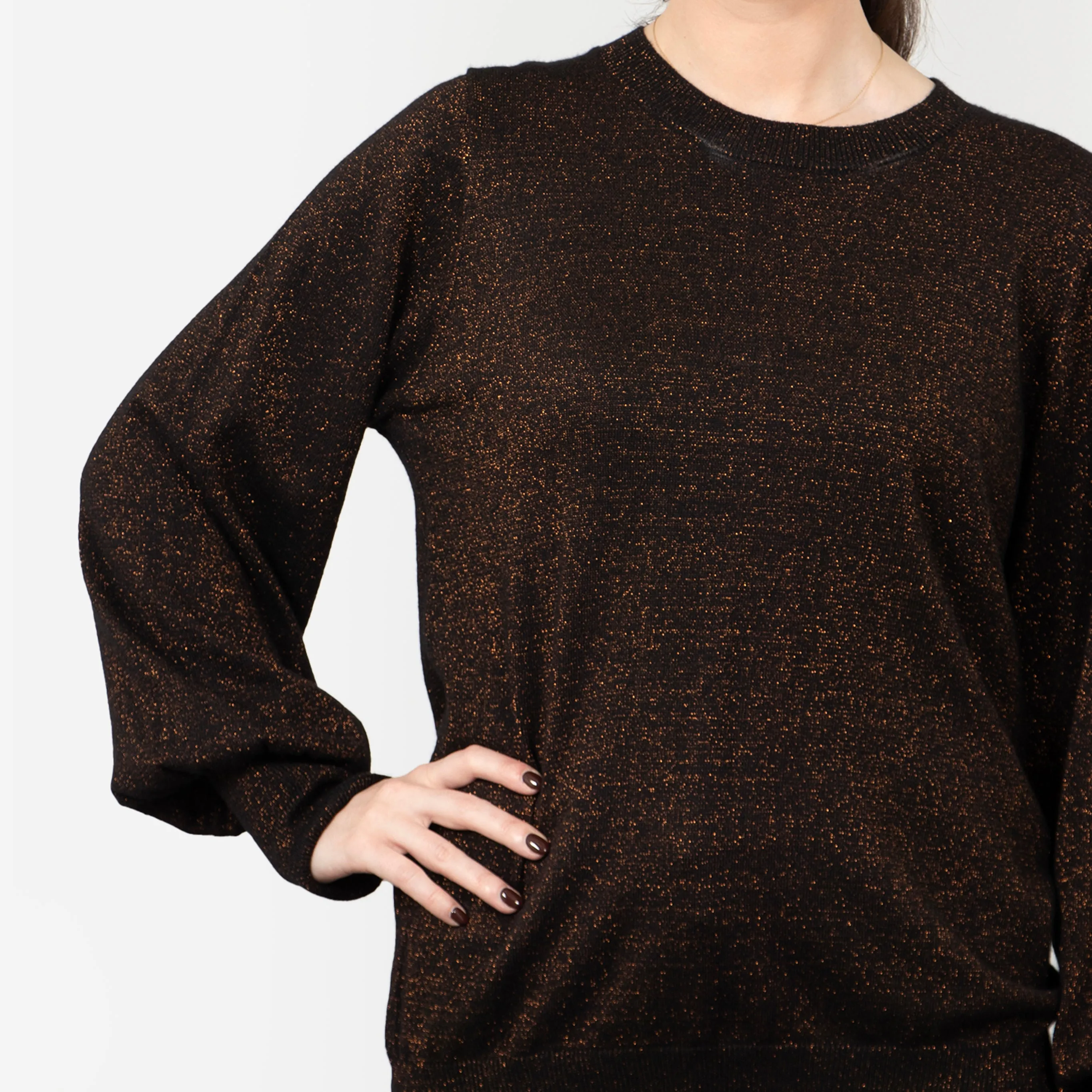 Penny Balloon Sleeve Jumper - Bronze, Glitter