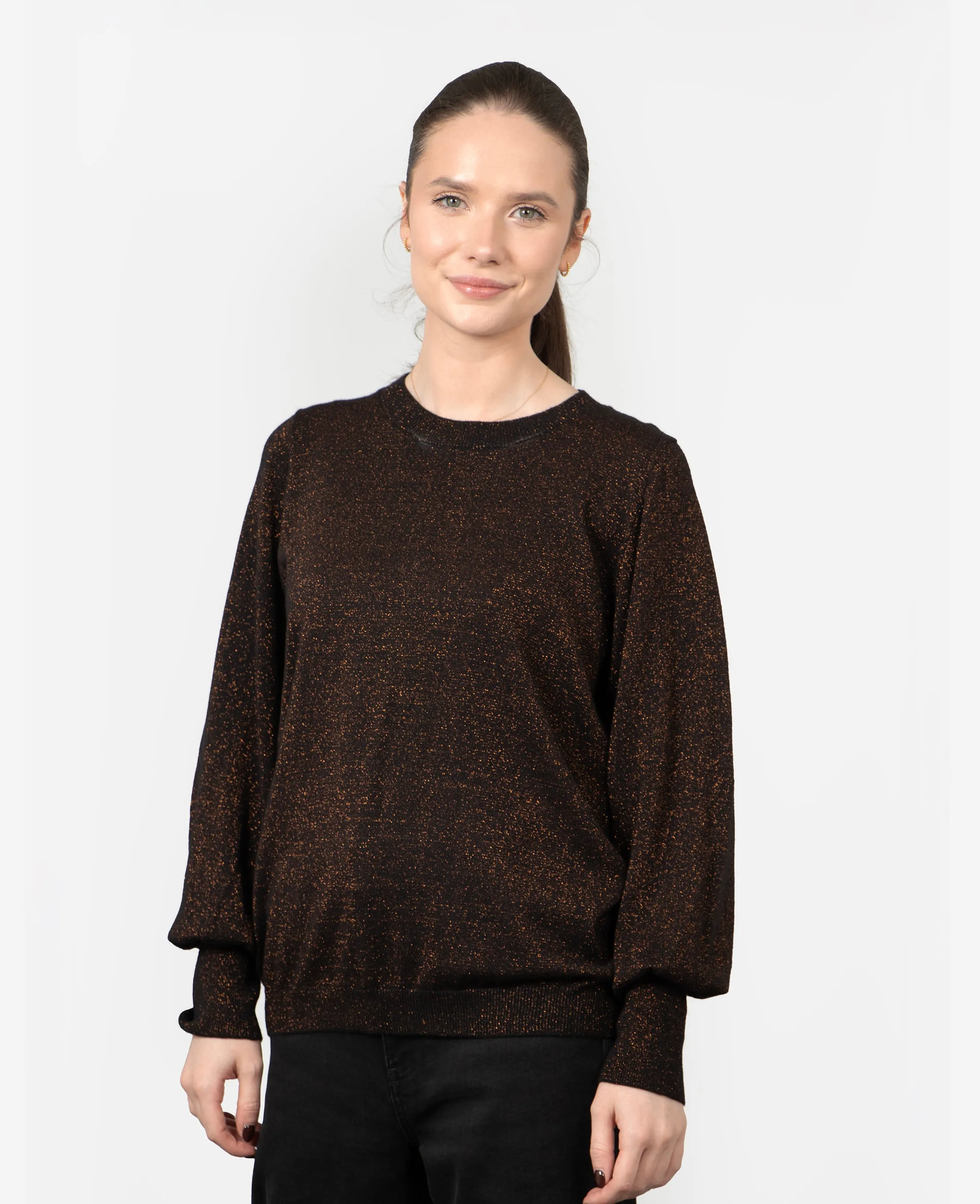 Penny Balloon Sleeve Jumper - Bronze, Glitter