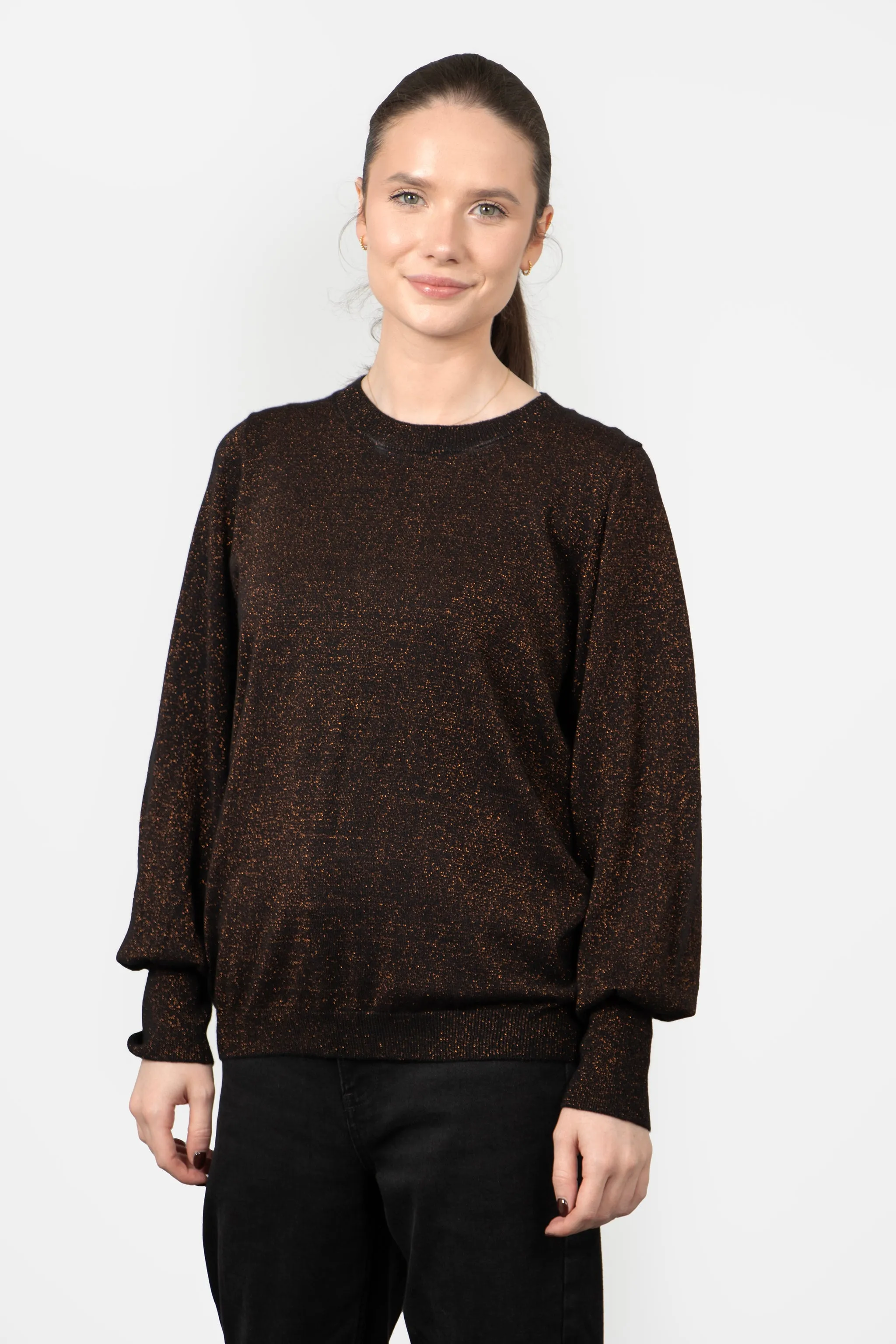 Penny Balloon Sleeve Jumper - Bronze, Glitter