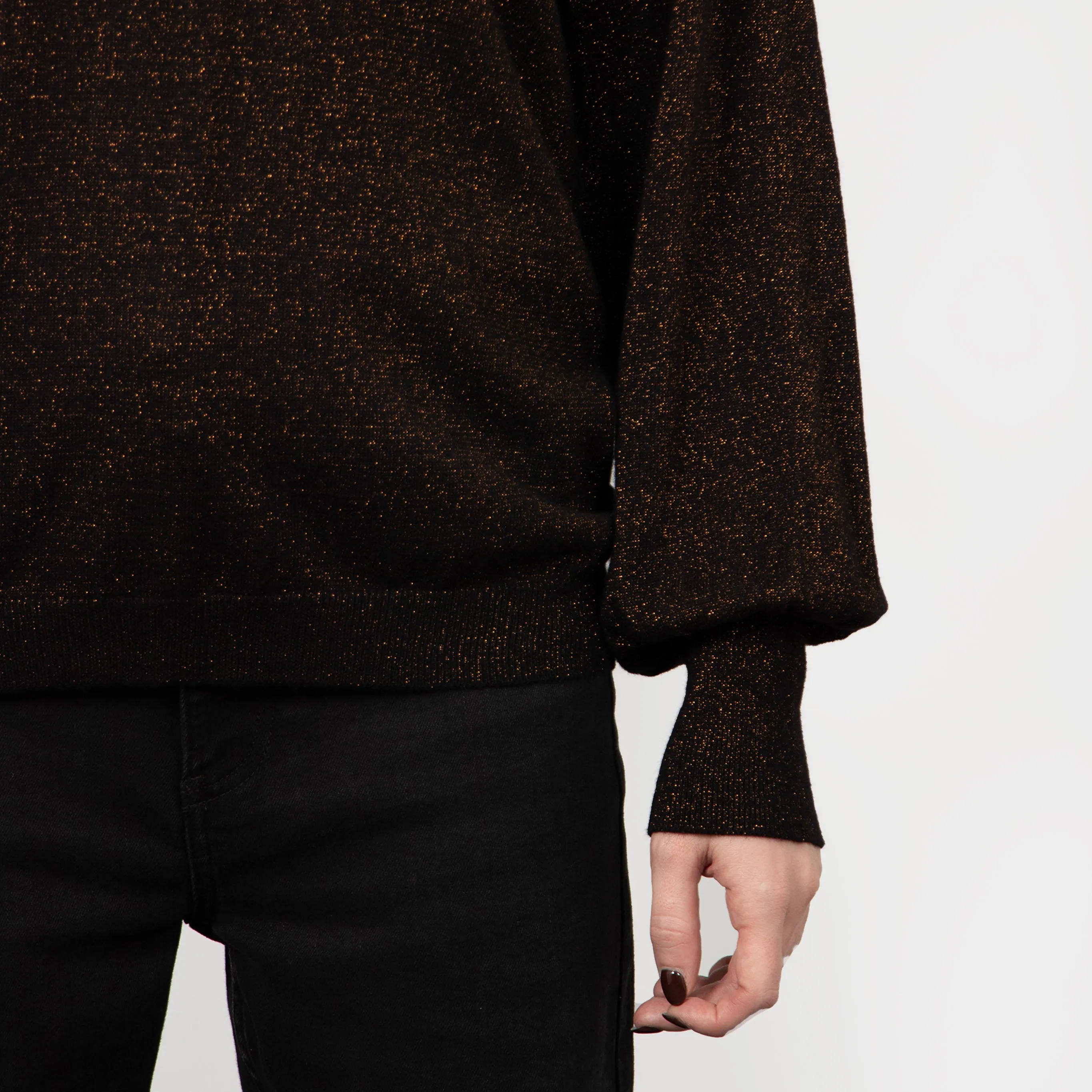 Penny Balloon Sleeve Jumper - Bronze, Glitter