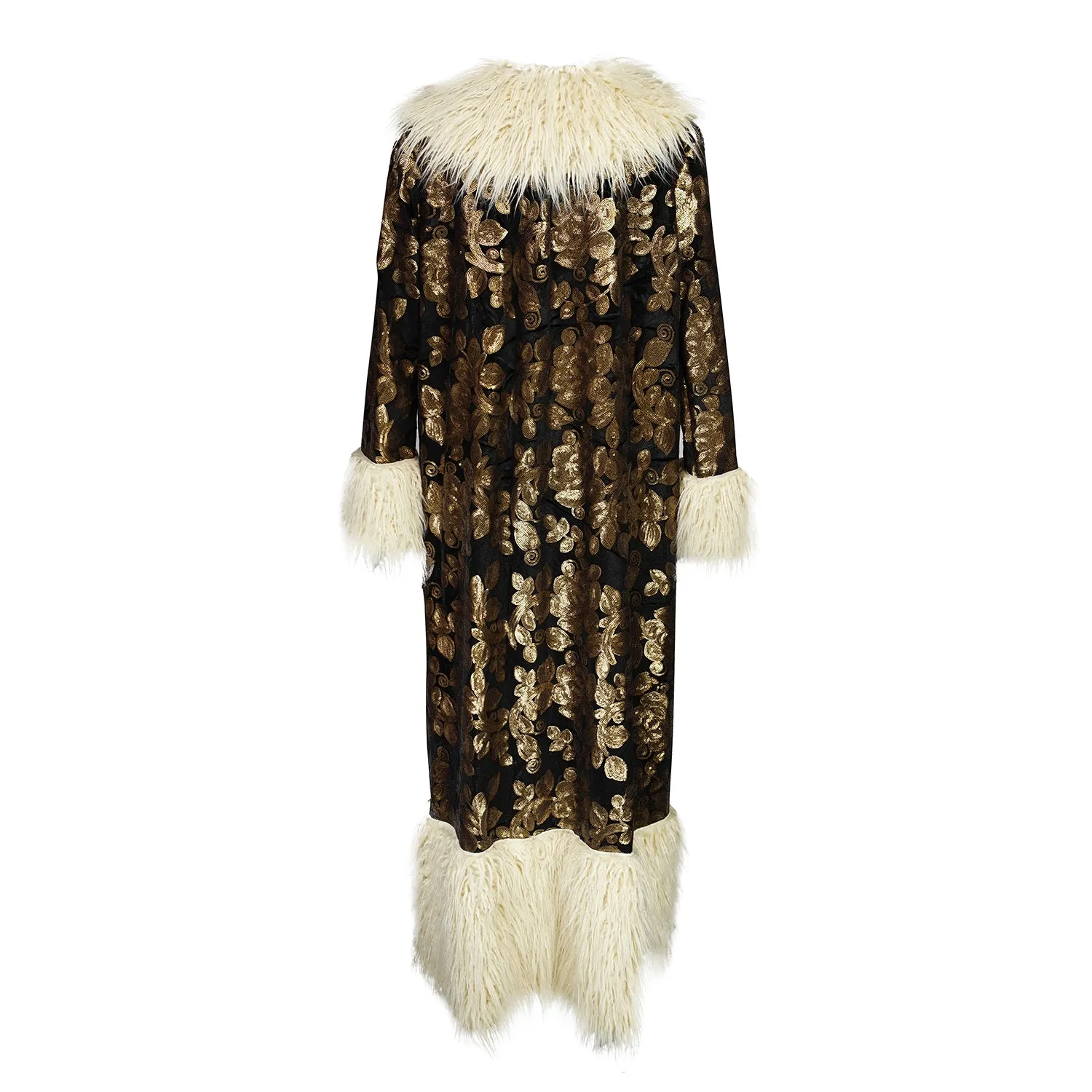 Penny Deluxe Oro Blossom Faux Fur Trim Coat