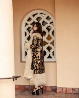 Penny Deluxe Oro Blossom Faux Fur Trim Coat