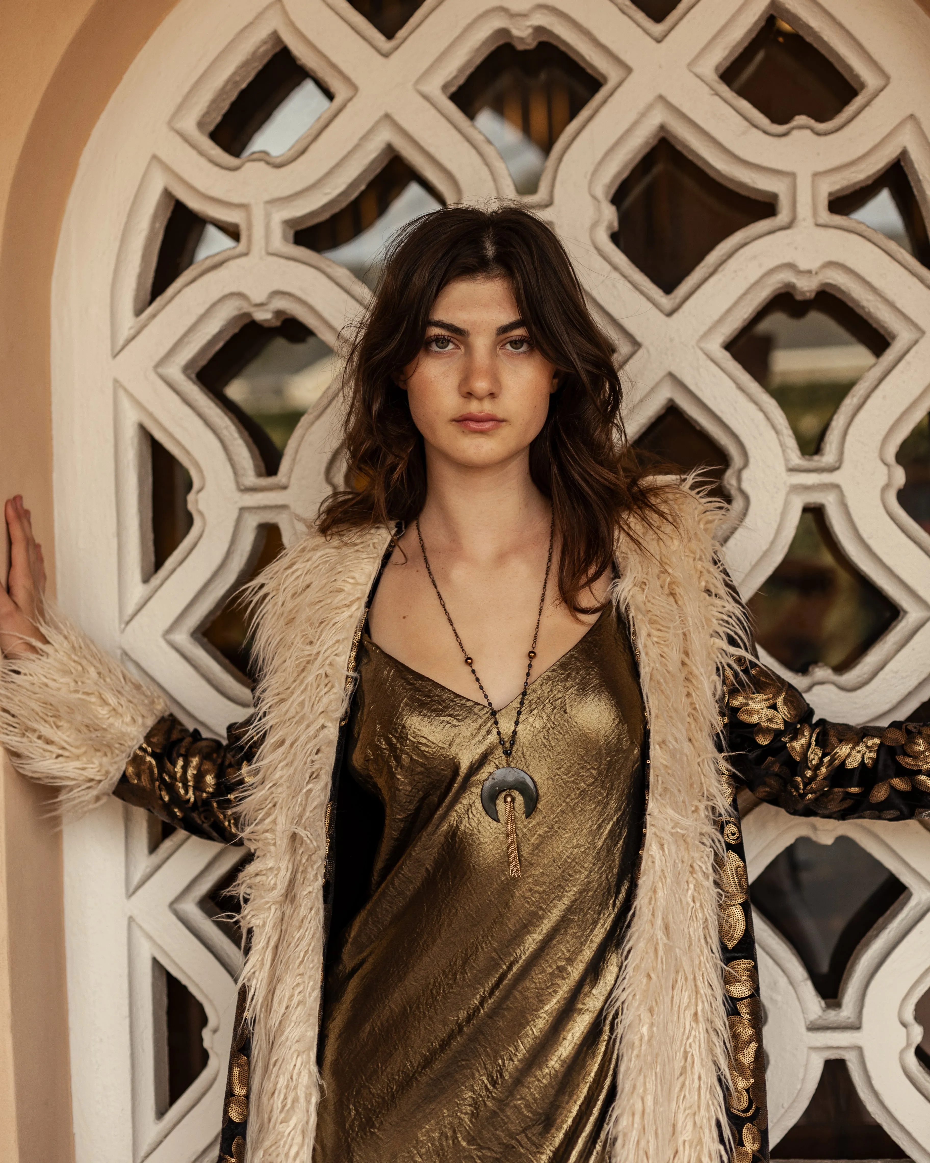 Penny Deluxe Oro Blossom Faux Fur Trim Coat
