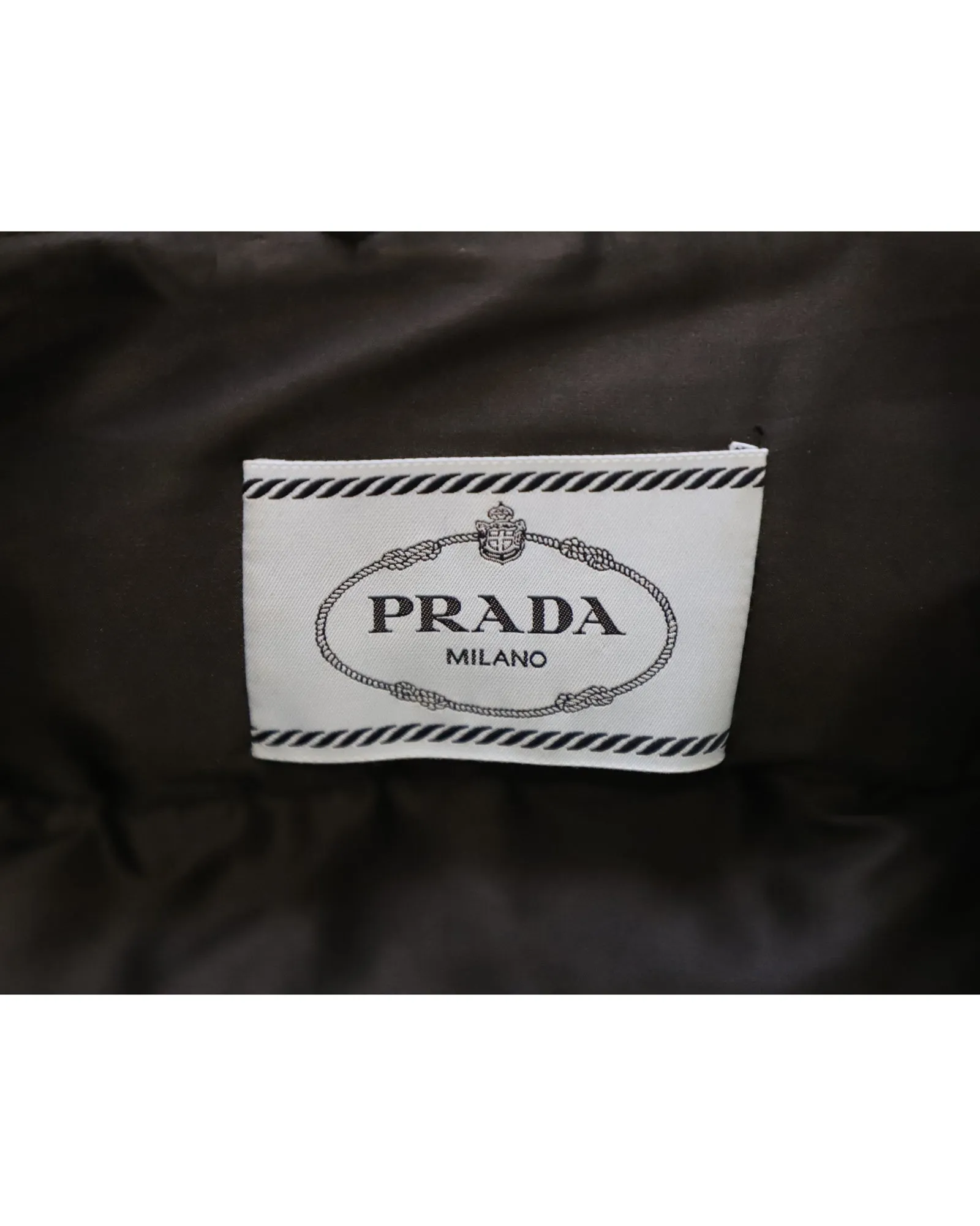 Prada Padded Jacket with Fur Collar in Navy Blue Polyester