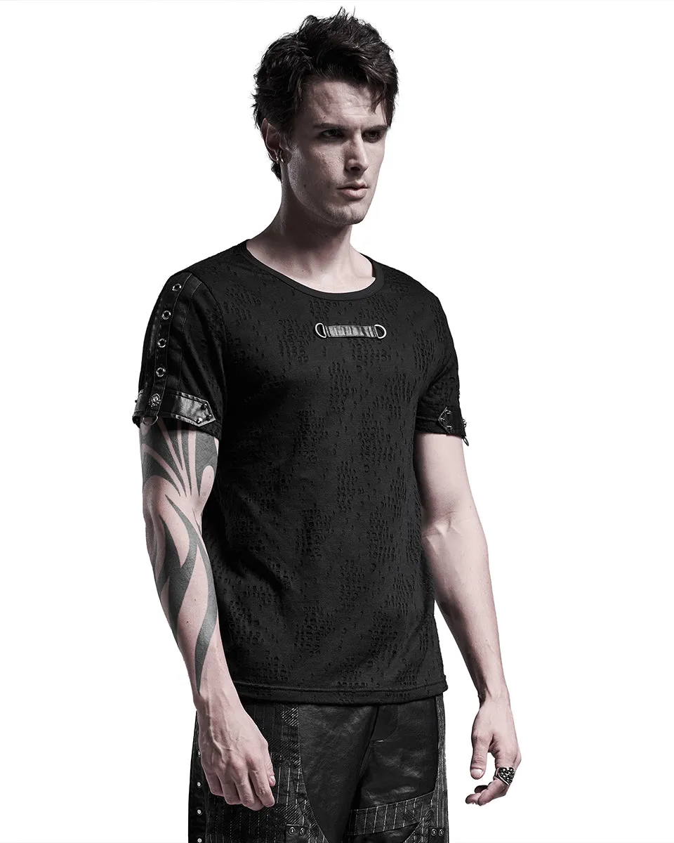 Punk Rave Atompunk Mens Apocalyptic Broken Knit T-Shirt Top