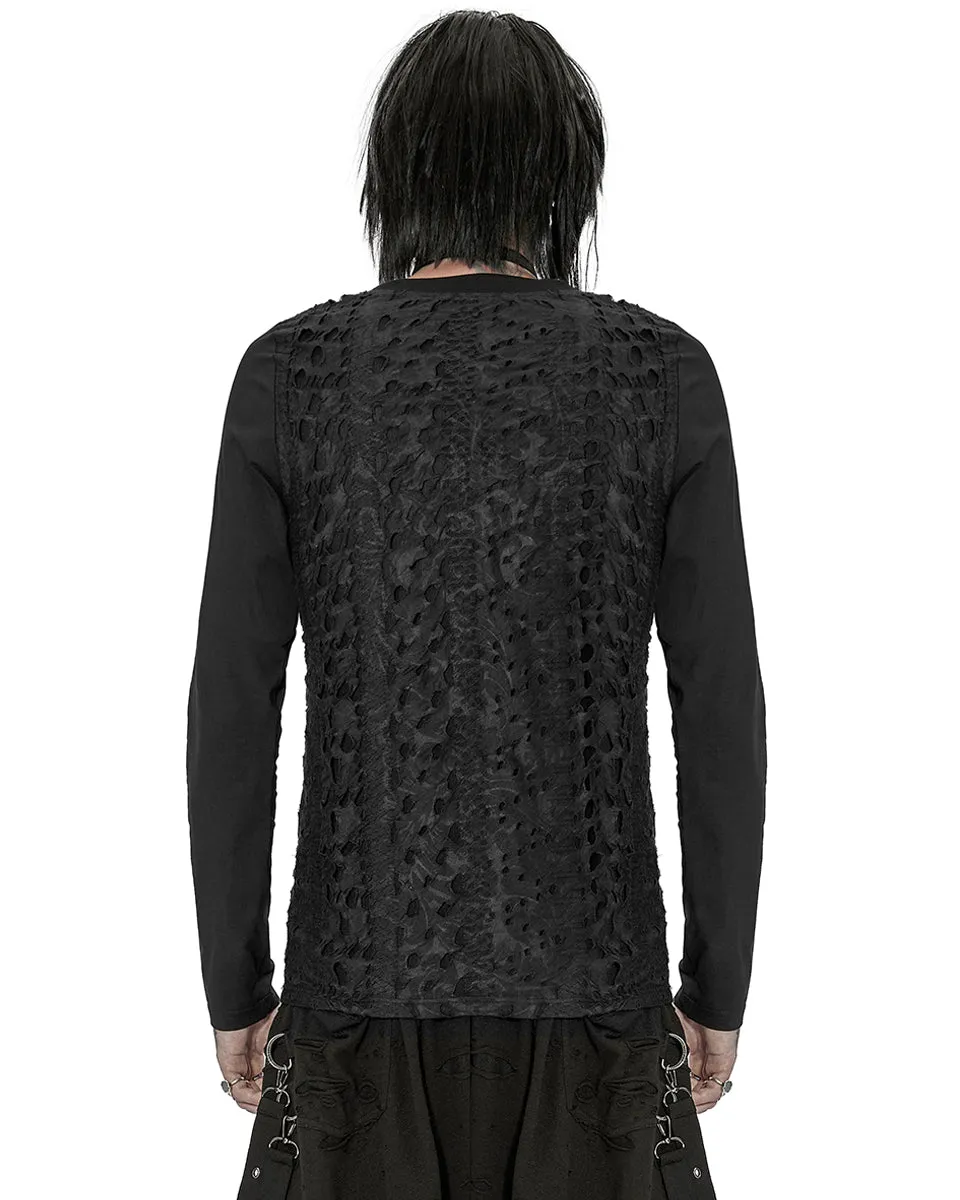 Punk Rave Mens Dark Dystopian Gothic Sectional Broken Knit Top