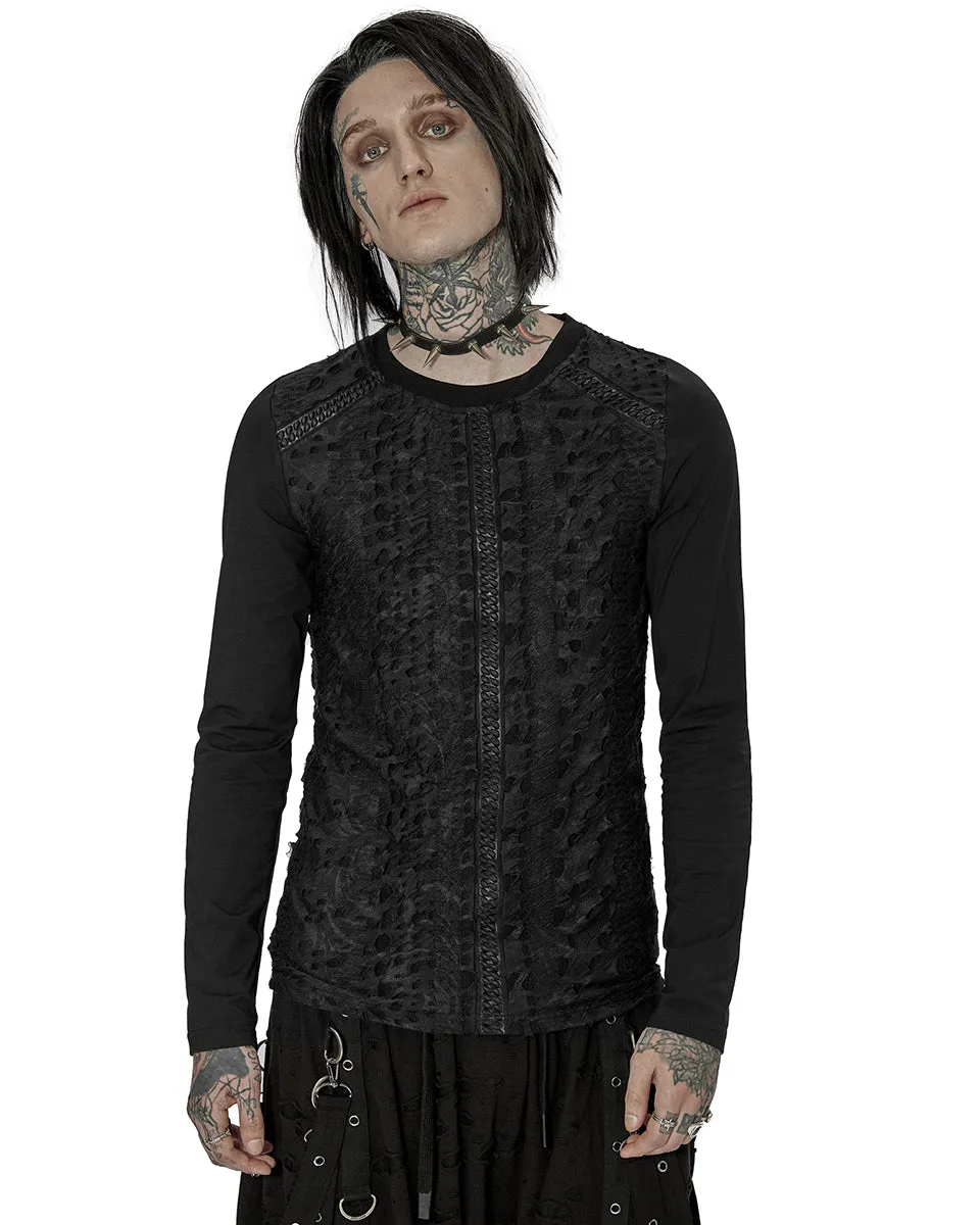Punk Rave Mens Dark Dystopian Gothic Sectional Broken Knit Top