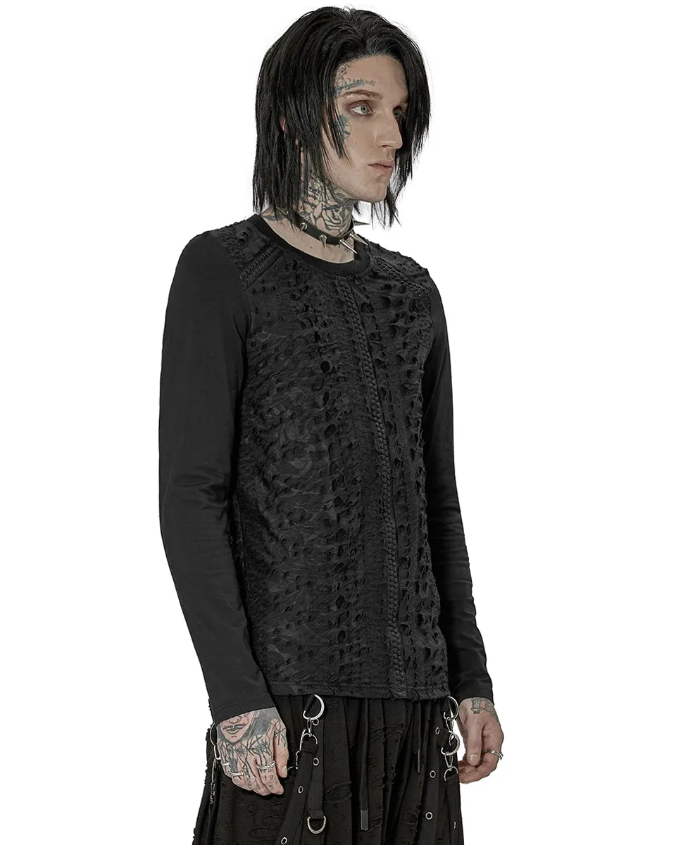 Punk Rave Mens Dark Dystopian Gothic Sectional Broken Knit Top
