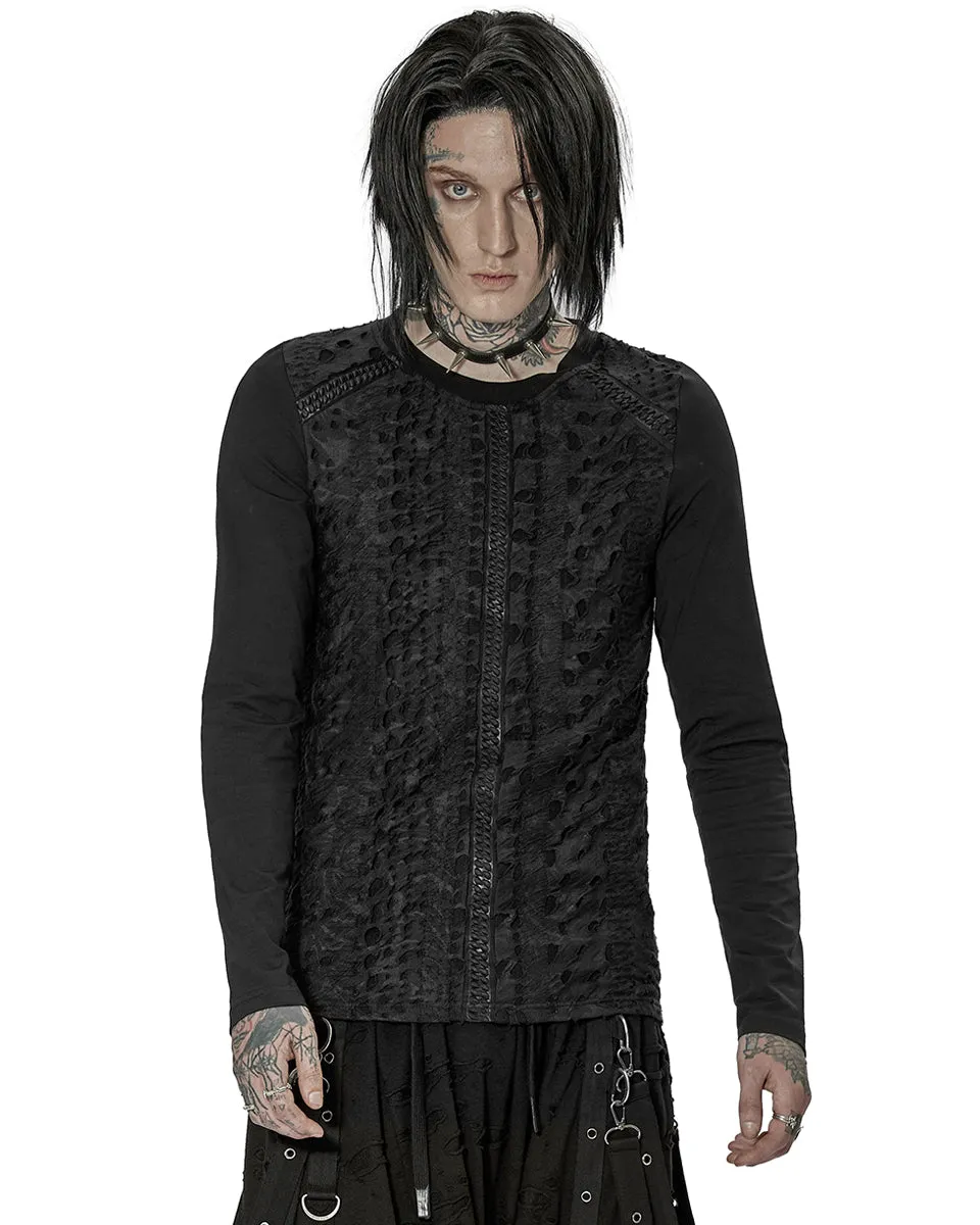 Punk Rave Mens Dark Dystopian Gothic Sectional Broken Knit Top