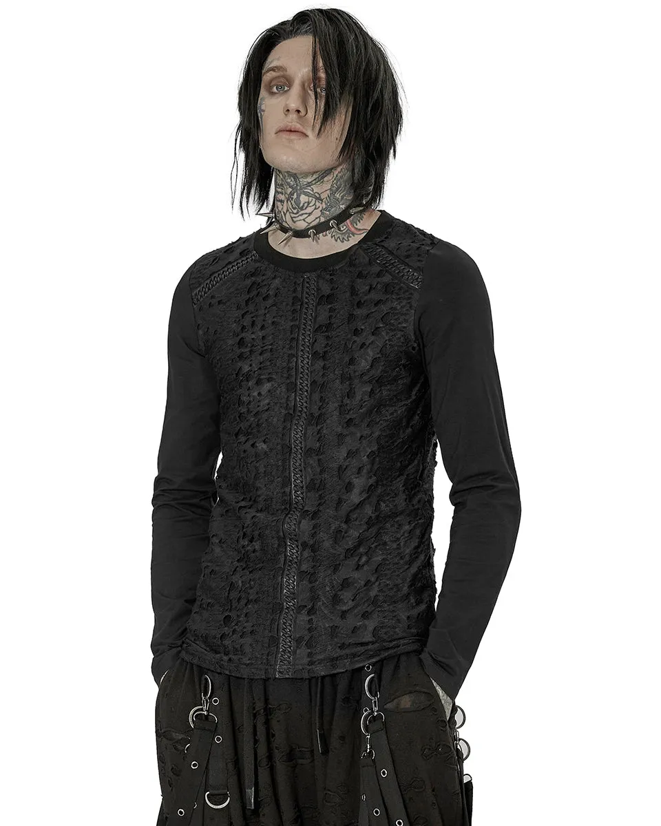 Punk Rave Mens Dark Dystopian Gothic Sectional Broken Knit Top