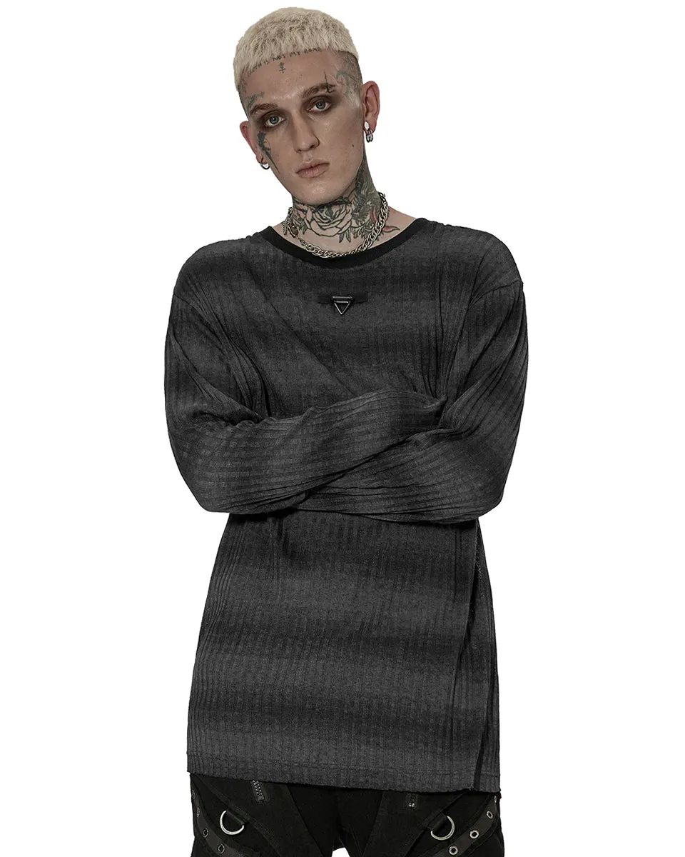 Punk Rave Mens Dark Punk Striped Knit Sweater Top - Black & Grey