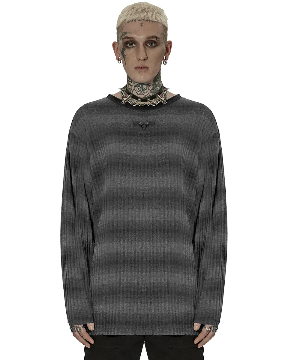 Punk Rave Mens Dark Punk Striped Knit Sweater Top - Black & Grey