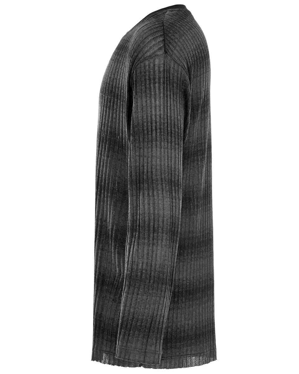 Punk Rave Mens Dark Punk Striped Knit Sweater Top - Black & Grey