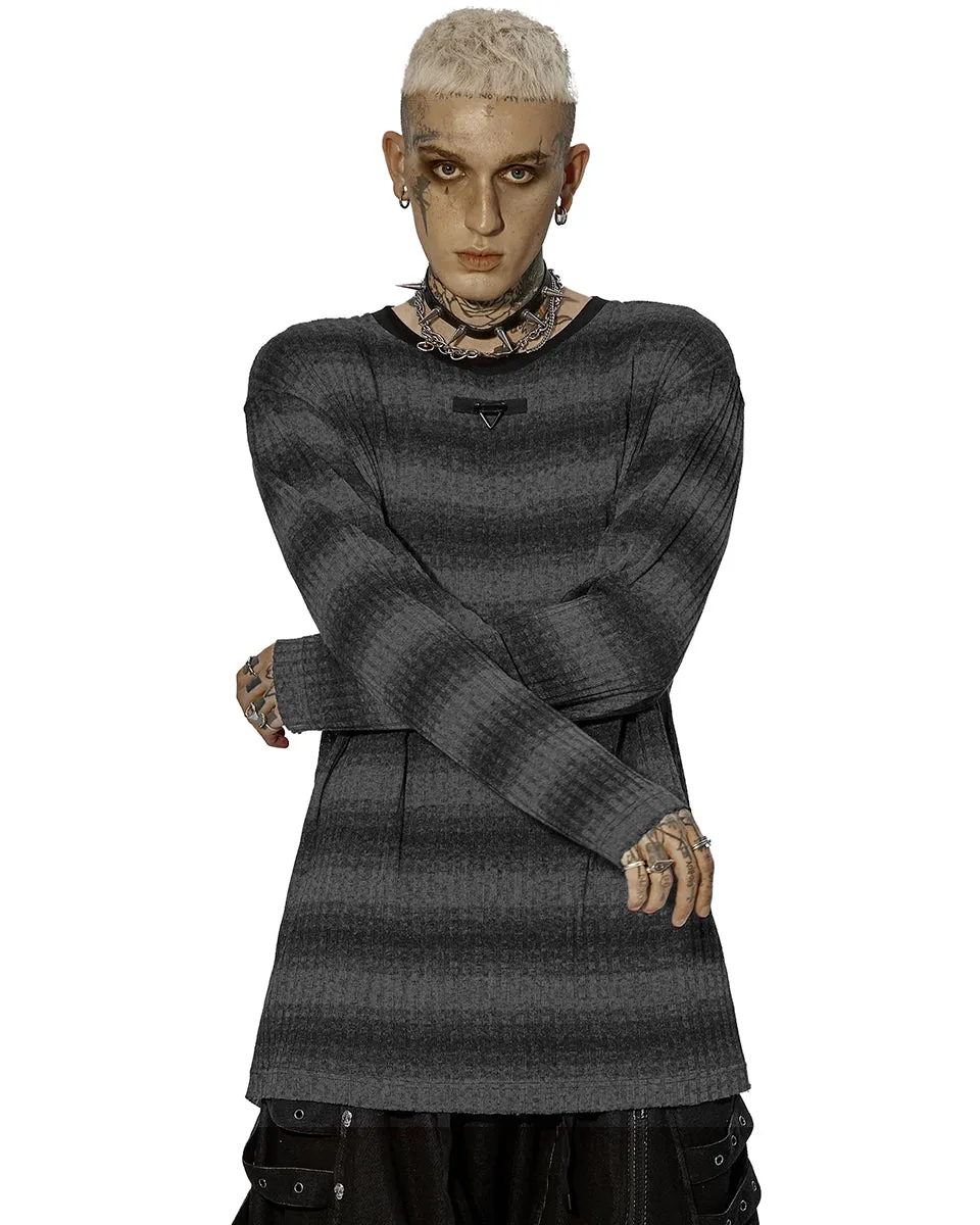 Punk Rave Mens Dark Punk Striped Knit Sweater Top - Black & Grey