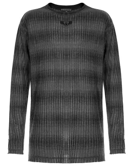 Punk Rave Mens Dark Punk Striped Knit Sweater Top - Black & Grey